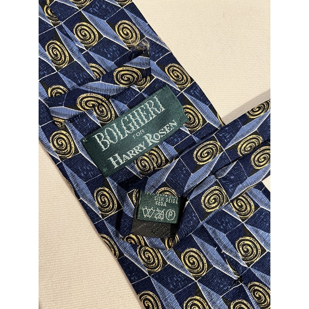 Bolgheri Harry Rosen	Vintage Spiral Geometric Print Motif Designer Silk Necktie